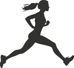 Silhouette of a woman running in an athletic pose.