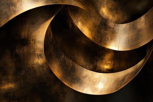 abstract composition of burnished brass instruments, dramatic shadows and highlights dance across curved surfaces in moody film noir style