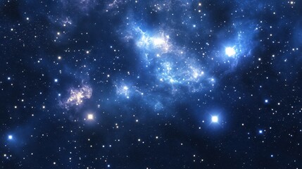 A breathtaking view of deep space, showcasing vibrant nebulas and countless twinkling stars against a brilliant blue backdrop.