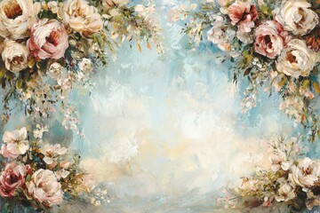 Elegant Floral Design with Roses and Soft Blue Background
