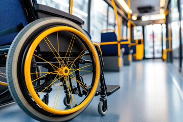 Minimalist view of designated wheelchair space inside modern public transport vehicle for accessibility awareness