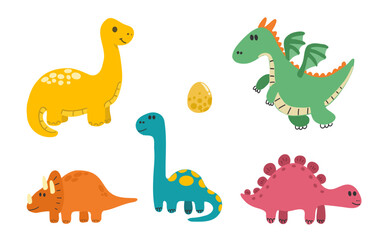 Vector illustration of dinosaurs & egg pattern, blue, yellow, orange & Green