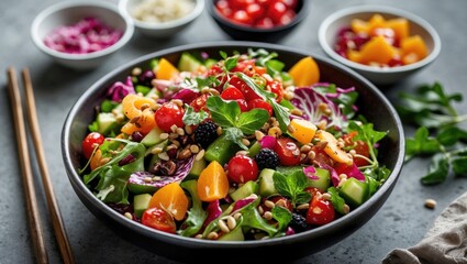Vibrant Fresh Salad Bowl with Colorful Ingredients and Empty Space for Custom Text or Branding