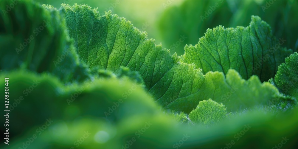 Poster lush green leafy background with soft texture and copy space for text overlay in natural setting