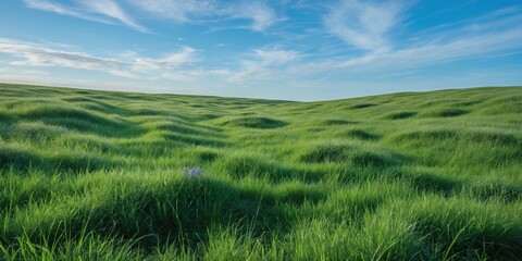 Vibrant Green Rolling Hills Under Blue Sky with Copy Space for Text Ideal for Nature and Landscape Themes