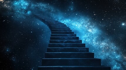 A mesmerizing staircase leading into a starry cosmic expanse, evoking feelings of wonder and exploration. The colors blend beautifully in the darkness.