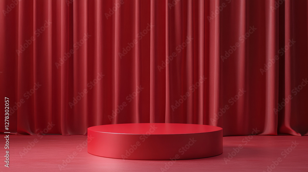 Poster 3d red product podium in abstract studio background scene. luxury award stage on floor for minimal c