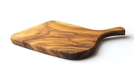 Dark Brown Wooden Cutting Board with Handle on White Background