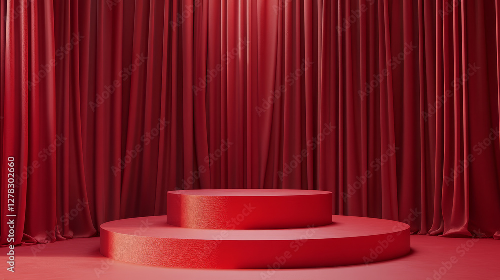 Poster 3d red product podium in abstract studio background scene. luxury award stage on floor for minimal c