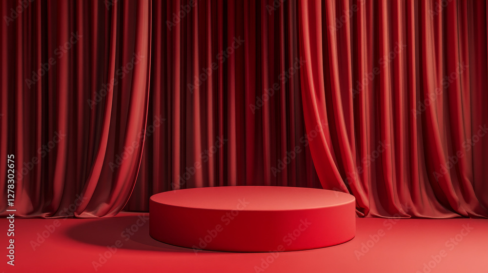 Poster 3d red product podium in abstract studio background scene. luxury award stage on floor for minimal c