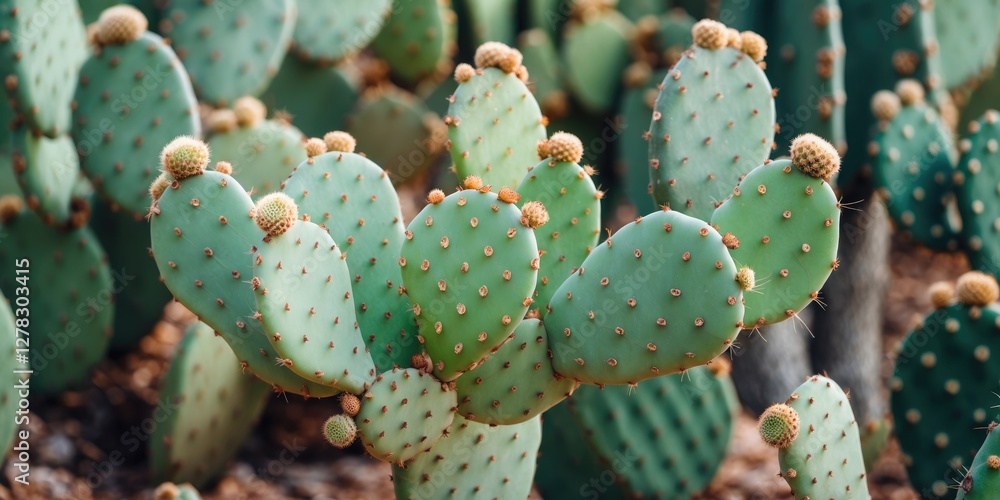 Aufkleber vibrant prickly pear cactus foliage with green pads against natural background empty copy space for 