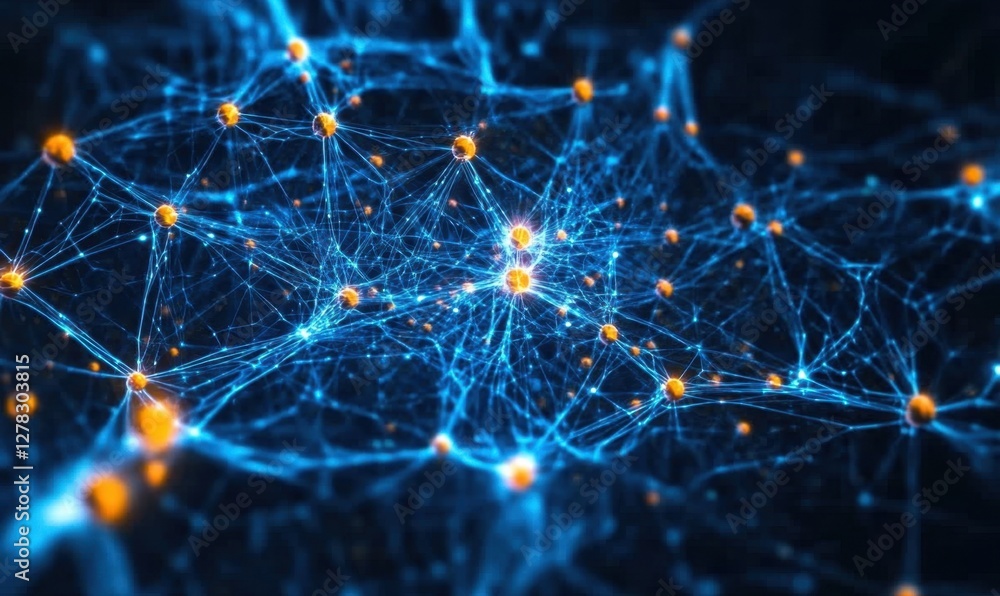 Poster abstract neural network, interconnected nodes, digital background, tech visualization