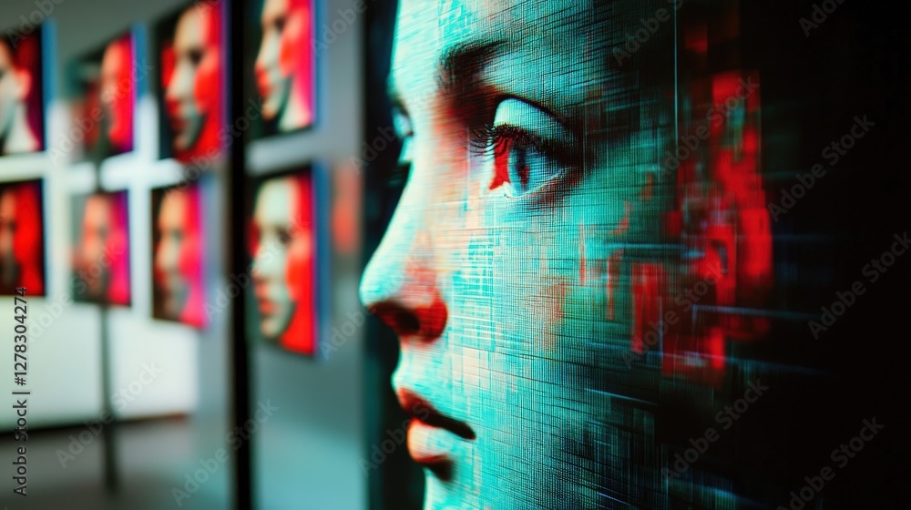 Aufkleber a deepfake detection laboratory where ai experts analyze manipulated images and videos for authentic