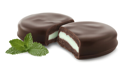 Delicious Chocolate Mint Dessert with Fresh Mint isolated on a white background 
