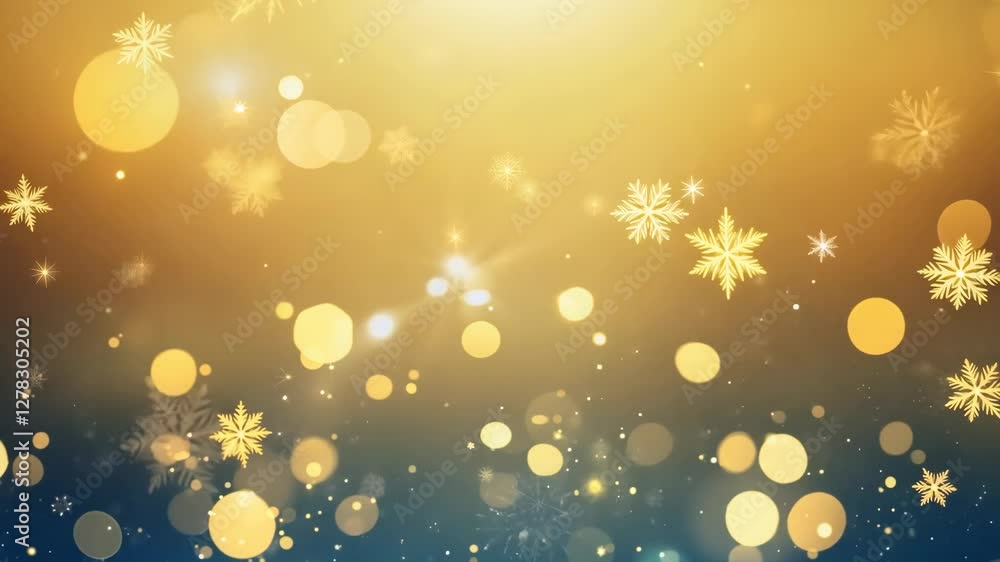 Poster enchanting winter bokeh background with golden glow and sparkling effects