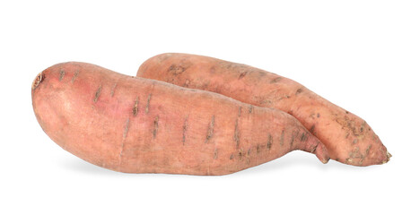 Fresh sweet potatoes isolated on white. Vegetable root
