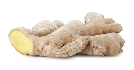 Fresh ginger isolated on white. Root vegetable