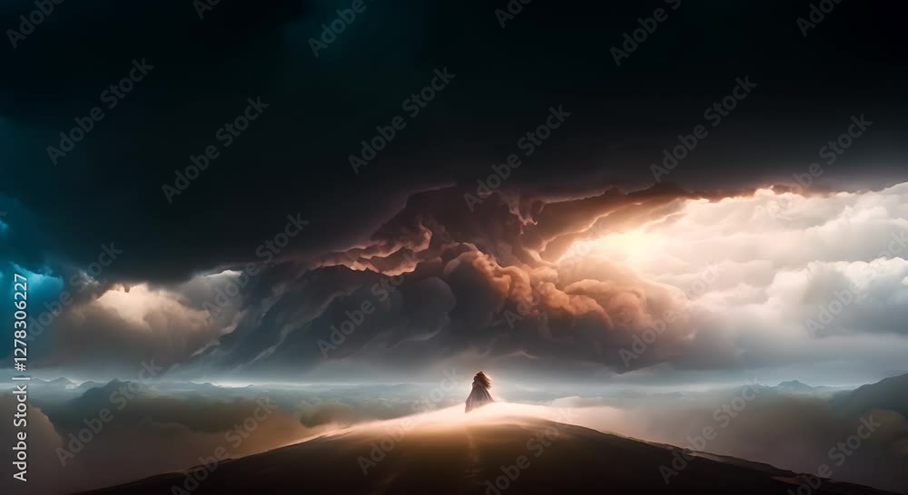 Poster dark swirling clouds in anime style scene creating a dramatic and intense atmosphere the rolling clo