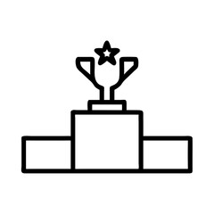 Trophy on podium icon in outline style for achievement concepts