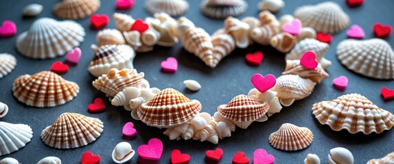 Seashell Heart Decoration with Colorful Hearts for Valentine's Day Celebration Theme