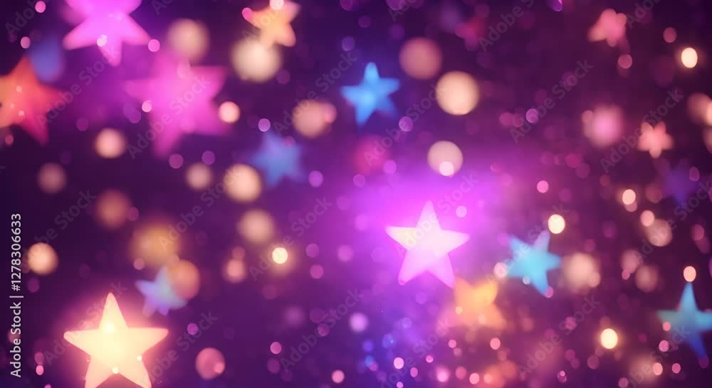 Poster colored glittering particles stars with bokeh abstract motion background shining colorful particles 