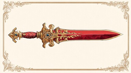 Ornate Red Dagger Watercolor Illustration