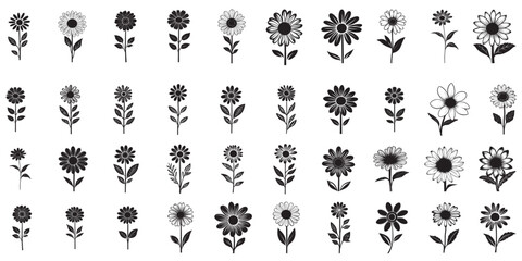 Vector Set of simple flowers. Floral decorations for patterns, celebrations or invintations