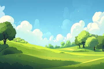 Obraz premium fairytale landscape with hills and trees on a summer sunny day. copy space