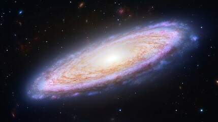 Naklejka premium Spiral galaxy in deep space with bright core and nebulous surroundings