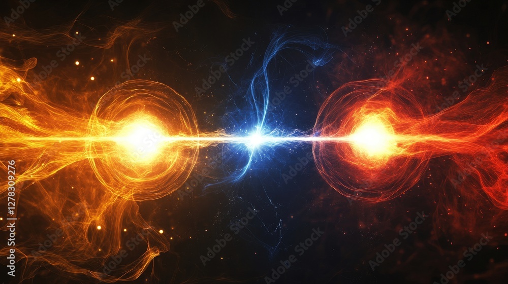 Poster electromagnetic force, illustrating the interaction between positive and negative charges, showing t