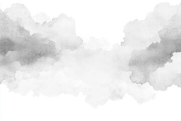 Soft Gray Watercolor Clouds on White Background for Artistic Use