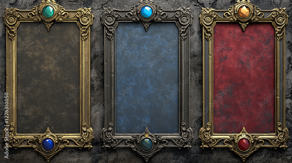 Poster empty rectangle frames in medieval style for game ui design. vector cartoon set of user interface el
