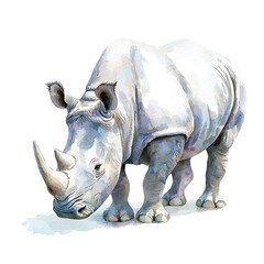 Fototapeta premium Watercolor Painting of a White Rhinoceros