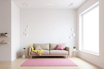 Modern living room minimalist design beige sofa side tables