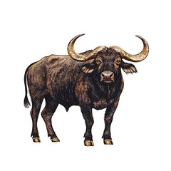 Fototapeta premium Majestic African Buffalo Hand-Drawn Watercolor Illustration.