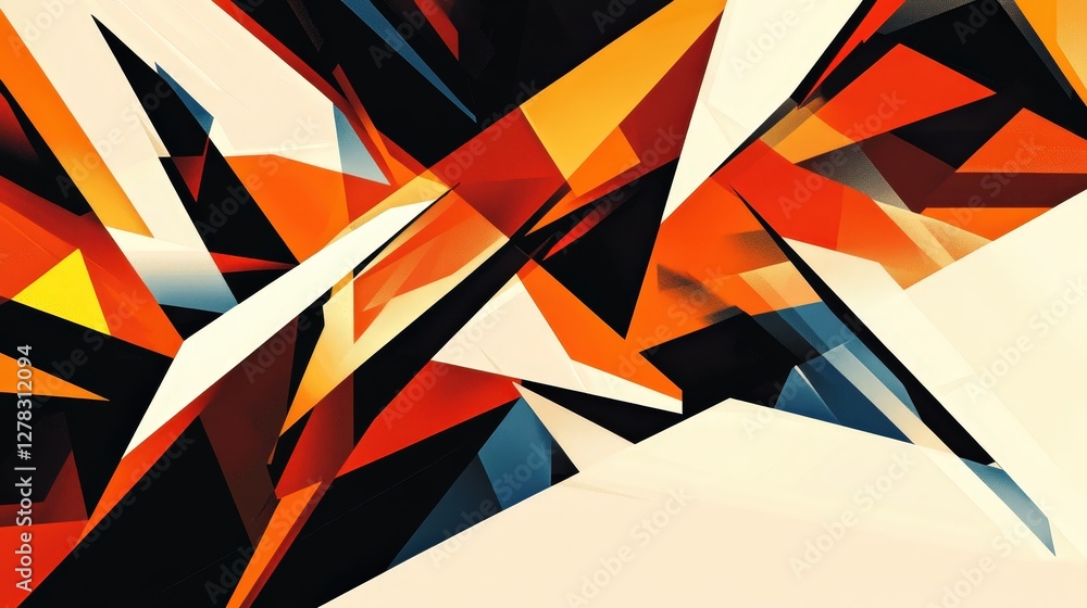 Poster a dynamic composition of sharp triangles and rectangles layered over each other, creating an edgy, e