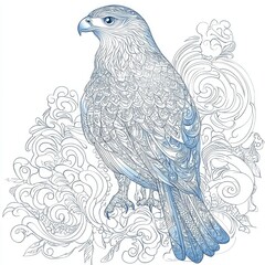 Intricate Zentangle Falcon Ornate Bird of Prey in Detailed Line Art