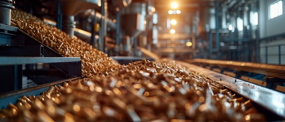 A production line with metal parts, ideal for presentations about industry and technology.