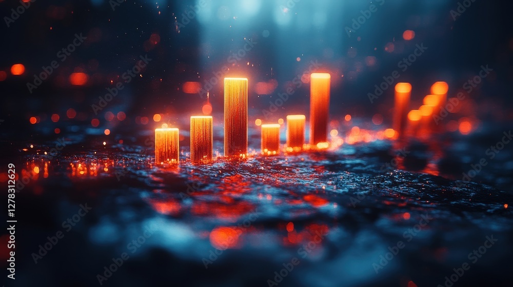 Poster abstract visualization of glowing sound waves in a dark, atmospheric environment with reflections