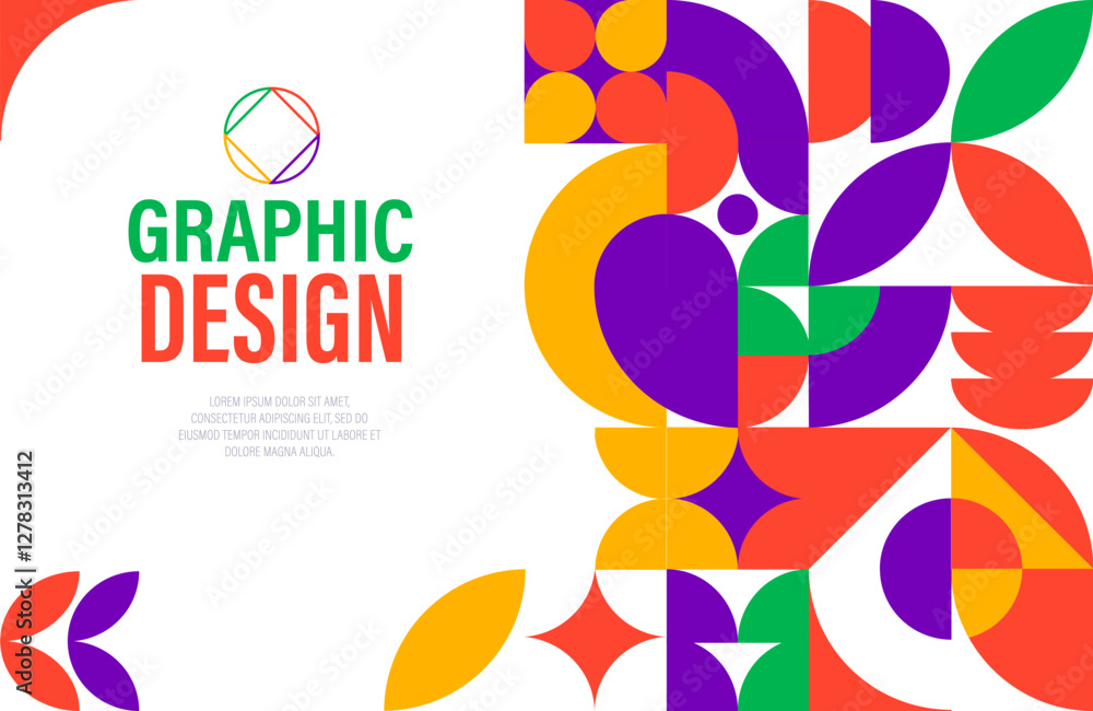 Aufkleber Abstract modern banner with geometric shapes pattern, vector background with graphic design. Book cover or web banner with modern geometric pattern of minimal simple shapes and retro mosaic elements