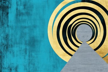 Obraz premium Abstract pathway spirals with gold accents on blue background