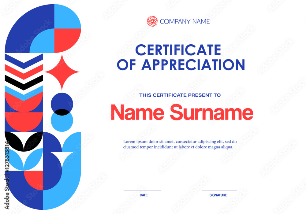 Aufkleber Certificate of appreciation template with modern geometric pattern, vector diploma layout. Certificate of appreciation template with abstract geometric pattern for company best employee award