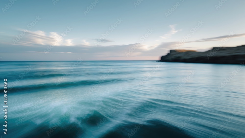 Poster dreamy blurred seascape with intentional camera movement and copy space for text usage