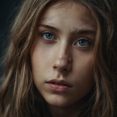Fototapeta premium A close-up portrait of a girl with deep, expressive eyes.