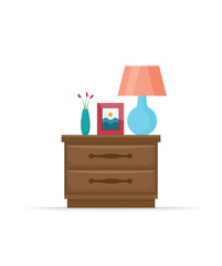 Bedside table with lamp and photo frame stock illustration