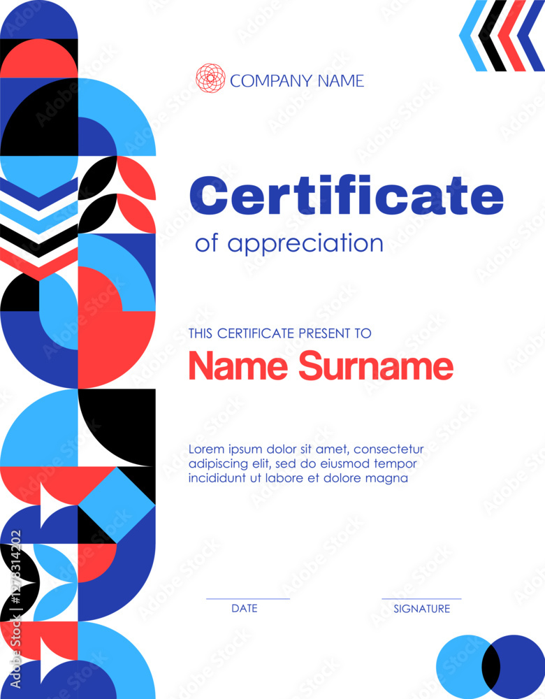 Aufkleber certificate of appreciation template with abstract geometric pattern, vector background. certificate