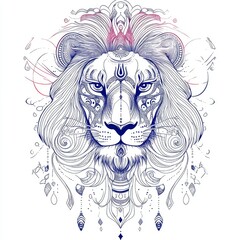 Obraz premium Ornate Mandala Lion Majestic King of the Jungle in Intricate Line Art Design