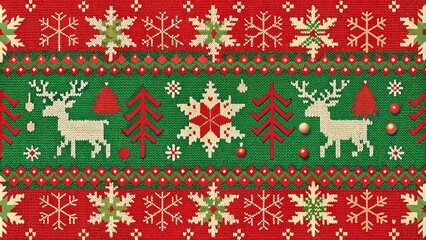 Festive Christmas sweater design featuring reindeer, snowflakes, and Christmas trees in vibrant colors
