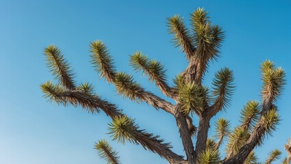 Joshua Tree Branches Against Clear Blue Sky Featuring Ample Space for Text Overlay and Creative Design Use