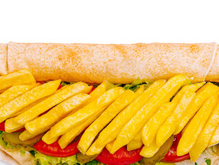 Delightful wrap filled with fresh vegetables and crispy fries